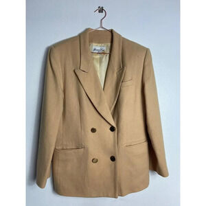 Jessica Ash Womens Double Breasted Long Sleeve Collar Blazer Coat Cream Tan 14